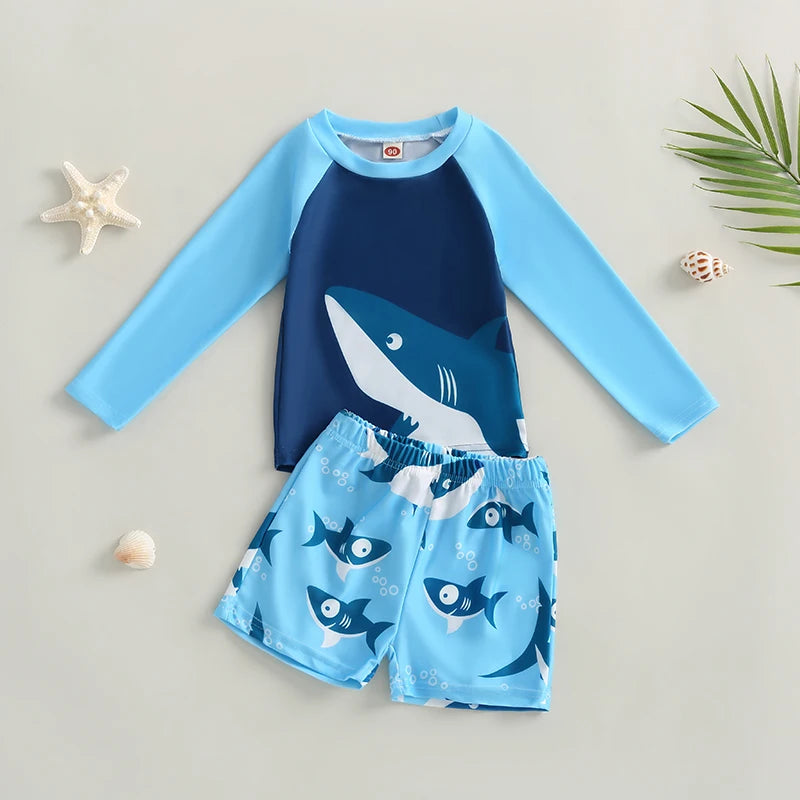 Little Kids & Boys Swimwear 2Pcs Set Shark Print Cool Swimsuit For 2T 3T 4T 5T 6T 7T Boys
