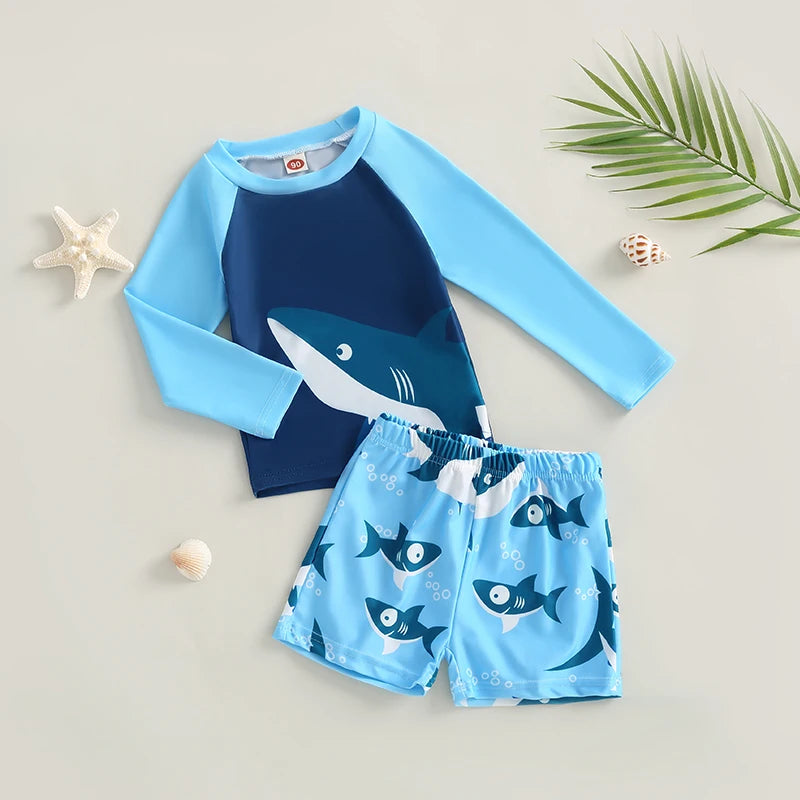 Little Kids & Boys Swimwear 2Pcs Set Shark Print Cool Swimsuit For 2T 3T 4T 5T 6T 7T Boys