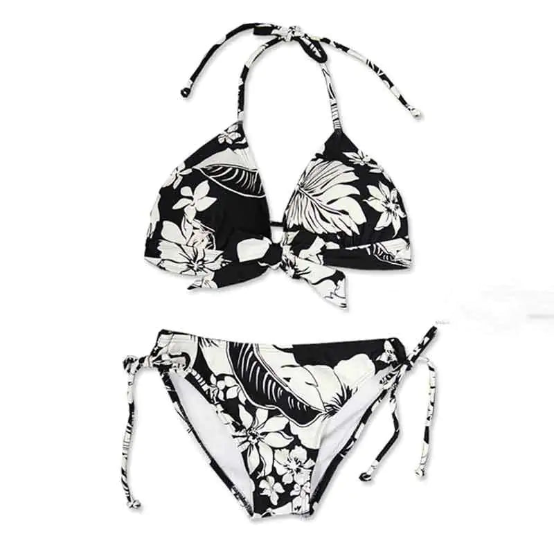 Black Floral Couples Three-Piece Bikini Swimwear Set