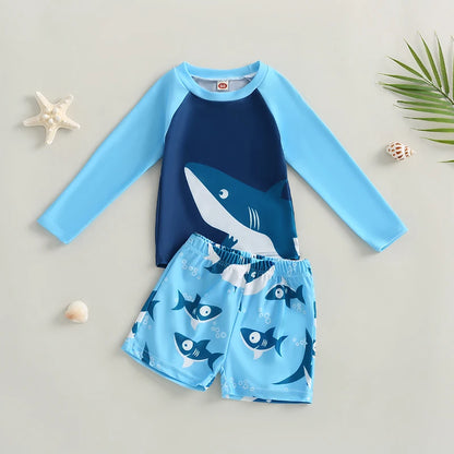 Little Kids & Boys Swimwear 2Pcs Set Shark Print Cool Swimsuit For 2T 3T 4T 5T 6T 7T Boys