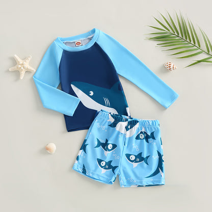 Little Kids & Boys Swimwear 2Pcs Set Shark Print Cool Swimsuit For 2T 3T 4T 5T 6T 7T Boys