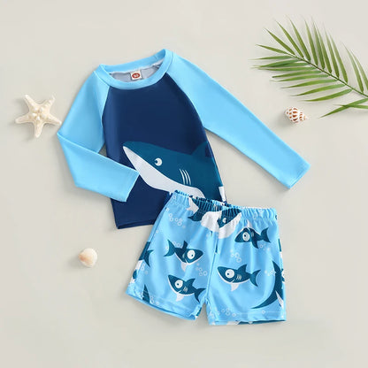 Little Kids & Boys Swimwear 2Pcs Set Shark Print Cool Swimsuit For 2T 3T 4T 5T 6T 7T Boys