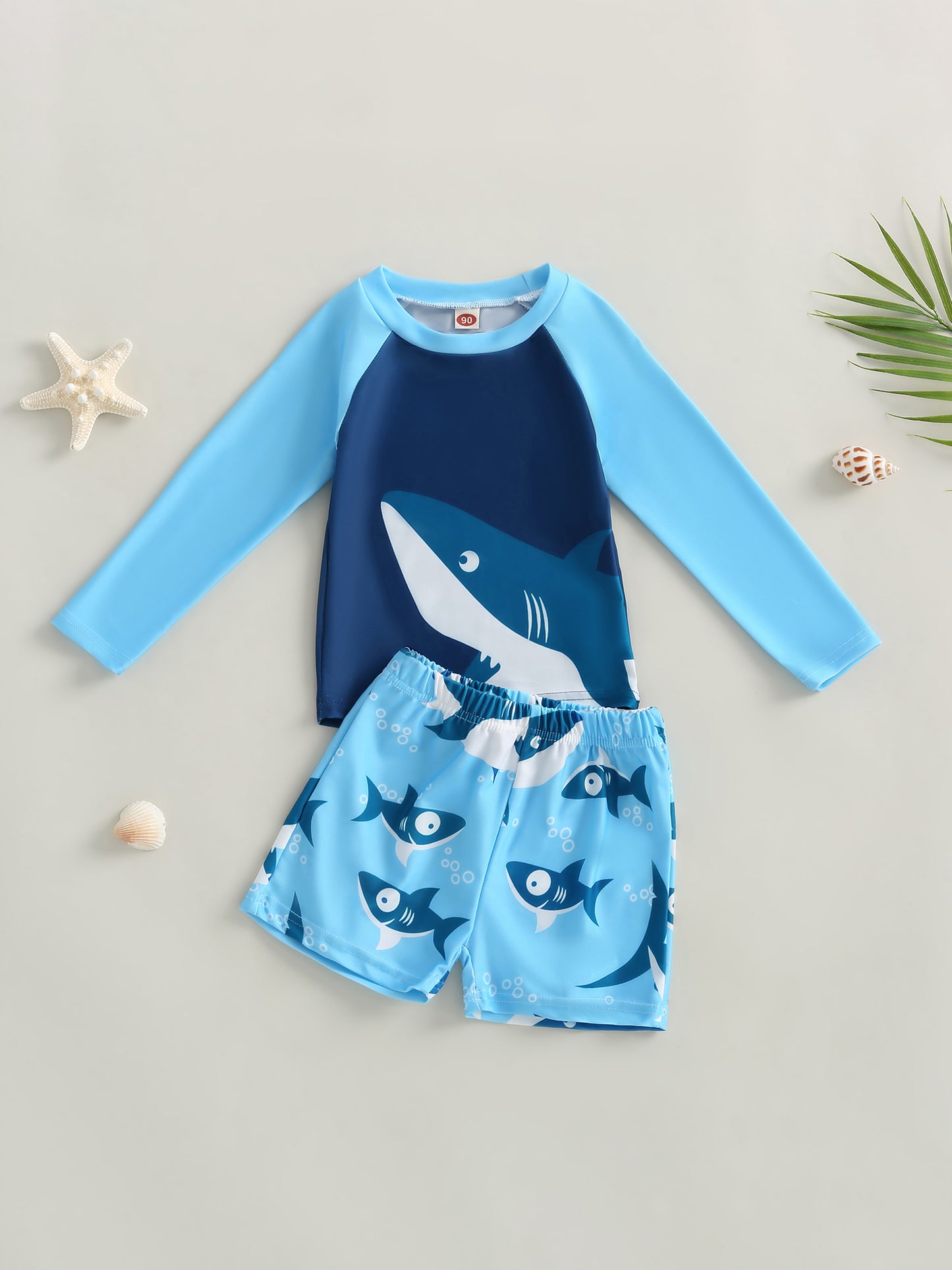 Little Kids & Boys Swimwear 2Pcs Set Shark Print Cool Swimsuit For 2T 3T 4T 5T 6T 7T Boys