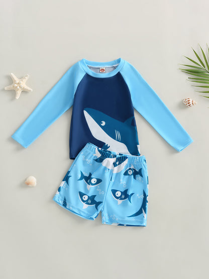 Little Kids & Boys Swimwear 2Pcs Set Shark Print Cool Swimsuit For 2T 3T 4T 5T 6T 7T Boys