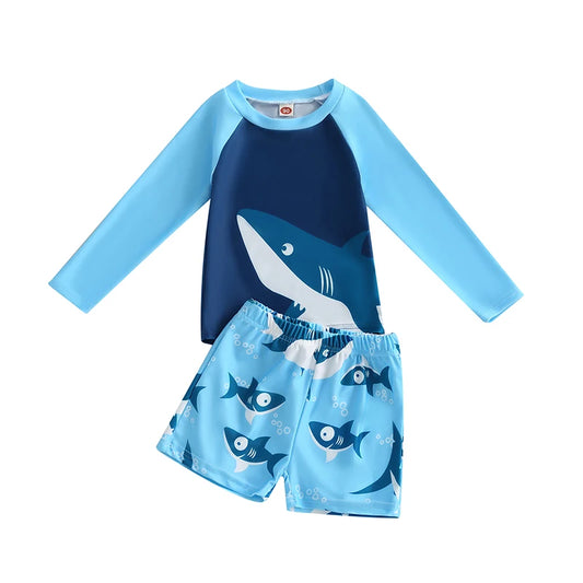 Little Kids & Boys Swimwear 2Pcs Set Shark Print Cool Swimsuit For 2T 3T 4T 5T 6T 7T Boys