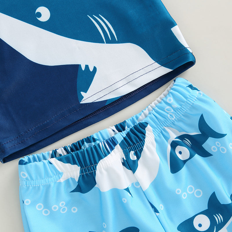 Little Kids & Boys Swimwear 2Pcs Set Shark Print Cool Swimsuit For 2T 3T 4T 5T 6T 7T Boys