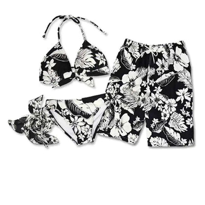 Black Floral Couples Three-Piece Bikini Swimwear Set